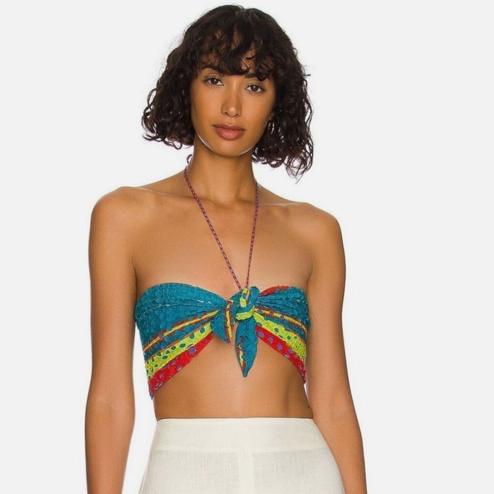 New Alice + Olivia Livia Halter Top in Cabo Stripe